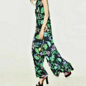 NWT ZARA FAB! PALAZZO FRILLED TROPICAL PRINT PANTS- SMALL
